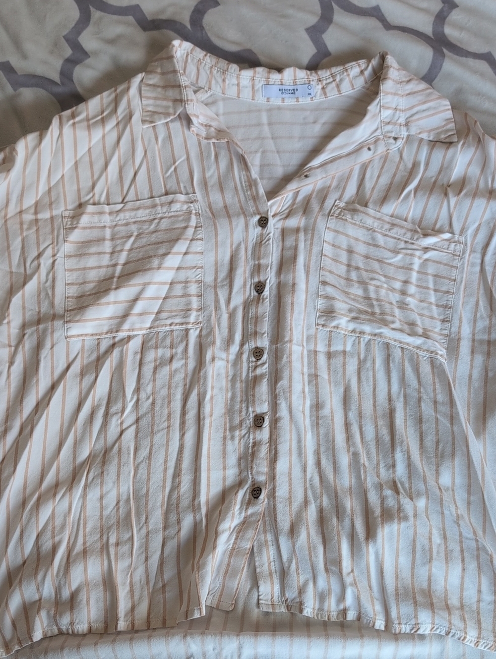 Reserved Cream and Tan Striped Button-Up Shirt